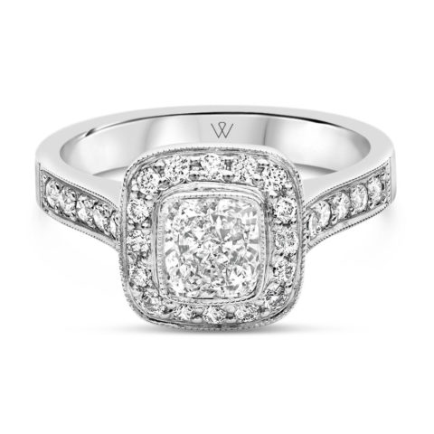 Cushion Cut Diamond Halo Engagement Ring Wishart Jewellers